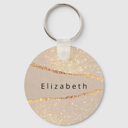 Agate marmer glitter beige goudmonogram sleutelhanger (Voorkant)
