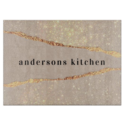 Agate marmer glitter beige goudmonogram snijplank (Voorkant)