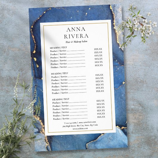 Agate Marmer Navy Goud Glitter Salon Service Menu