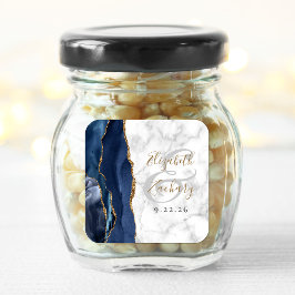 Agate Marmer Navyblauw Goud Schrift Trouwen Vierkante Sticker