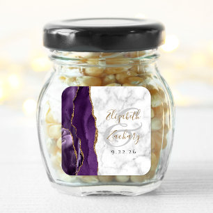Agate Marmer Paars Goud Schrift Bruiloft Vierkante Sticker