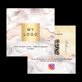 Agate marmer roos logo QR code Instagram volg ons Vierkante Visitekaartje