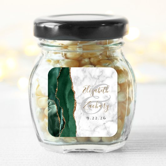 Agate Marmer Smaragdgroene Gouden Script Bruiloft Vierkante Sticker