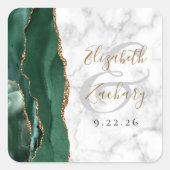 Agate Marmer Smaragdgroene Gouden Script Bruiloft Vierkante Sticker (Voorkant)