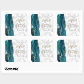 Agate Marmer Turkoois Blauw Goud Script Trouwen Vierkante Sticker (Vel)