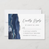 Agate Navy Blau Zilver Modern Schrift Huwelijk RSVP Kaartje (Voorkant)