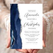 Agate Navy Blau Zilver Script Trouwkaart Kaart
