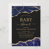 Agate Navy Blauw Goud Baby shower Uitnodiging (Voorkant)
