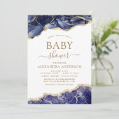 Agate Navy Blauw Goud Baby shower Uitnodiging (Staand voorkant)