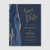 Agate Navy Blauw Goud Bruiloft Save the Date (Voorkant)