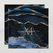 Agate Navy Blauw Goud Custom Letter Naam Kaarten (Voorkant / Achterkant)