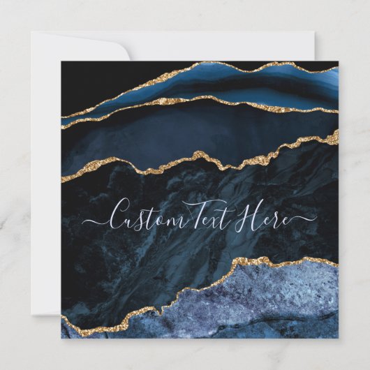 Agate Navy Blauw Goud Custom Letter Naam Kaarten (Achterkant)