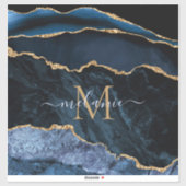 Agate Navy Blauw Goud Custom Naam Letter Sticker (Vel)