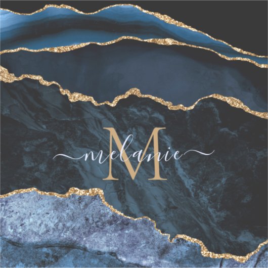 Agate Navy Blauw Goud Custom Naam Letter Sticker (Voorkant)