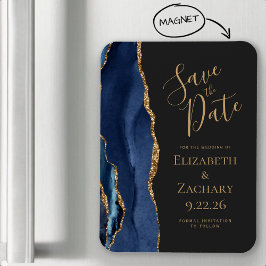 Agate Navy Blauw Goud Donker Save the Date Magneet