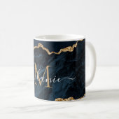Agate Navy Blauw Goud Jouw naam Letter Mok (Voorkant rechts)