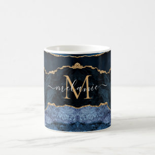 Agate Navy Blauw Goud Jouw naam Letter Mok Gift