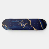 Agate Navy Blauw Goud Jouw naam Letter Skateboard (Horizontaal)