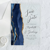 Agate Navy Blauw Goud Modern Script Bruiloft Acryl Uitnodigingen
