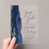 Agate Navy Blauw Goud Modern Script Bruiloft Acryl Uitnodigingen (Insitu (Draagbaar))