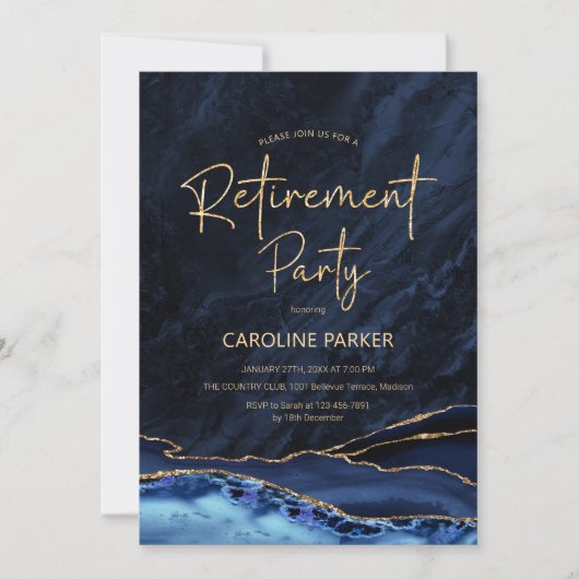 Agate Navy Blauw Goud Pensioen Partij Kaart (Voorkant)