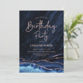 Agate Navy Blauw Roos Goud Verjaardag elke leeftij Kaart (Staand voorkant)