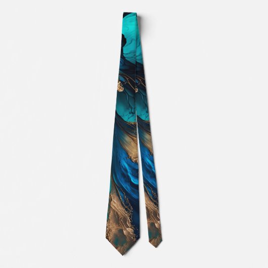 Agate Navy Blauwe Gouden Edelsteen Marmer Geode Lu Stropdas (Voorkant)