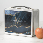 Agate Navy Blauwe Gouden Edelsteen Marmer Monogram (In situ)