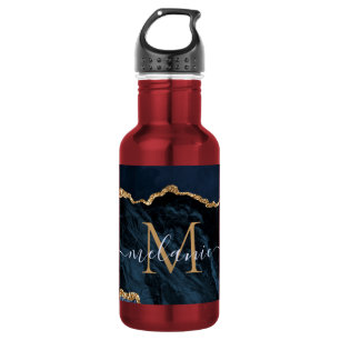 Agate Navy Blauwe Gouden Edelsteen Marmeren Monogr Waterfles