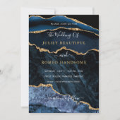 Agate Navy Blauwe Gouden Edelsteen Trouw Uitnodigi (Voorkant)