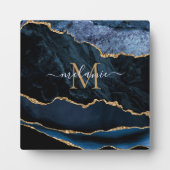 Agate Navy Blauwe Gouden Glitter Geode Monogram Pl Fotoplaat (Voorkant)