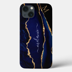 Agate Navy Blauwe Gouden Glitter Monogram iPhone H Case-Mate iPhone Case