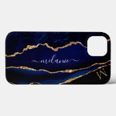Agate Navy Blauwe Gouden Glitter Monogram iPhone H Case-Mate iPhone Case (Achterkant (horizontaal))