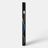 Agate Navy Blauwe Gouden Glitter Monogram iPhone H Hoesje (Linkerkant)