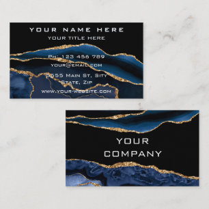 Agate Navy Blauwe Gouden Glitter Zakelijke Kaart V Visitekaartje