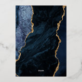 Agate Navy Blauwe Gouden Script Bruiloft Folie Uitnodiging (Achterkant)