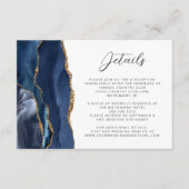 Agate Navy Blauwe Gouden Script Trouwdetails Informatiekaartje (Voorkant)