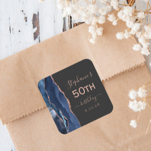 Agate Navy Blauwe Roze Goud Donkere 50e Verjaardag Vierkante Sticker