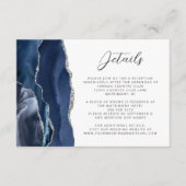 Agate Navy Blauwe Zilveren Script Trouwdetails Informatiekaartje (Voorkant)