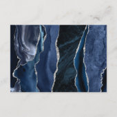 Agate Navy Blauwe Zilveren Script Trouwdetails Informatiekaartje (Achterkant)