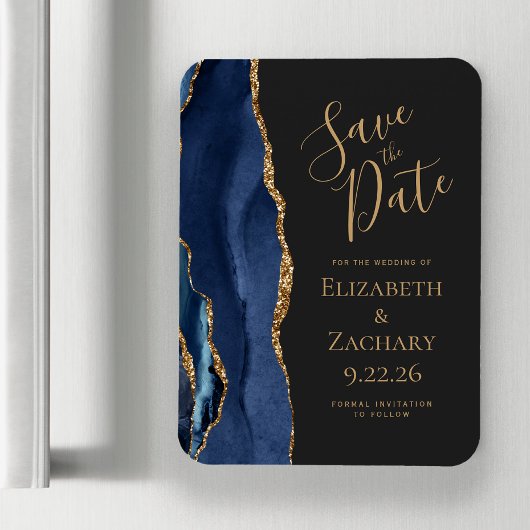 Agate Navy Blue Donker Save the Date Magnet Magneet
