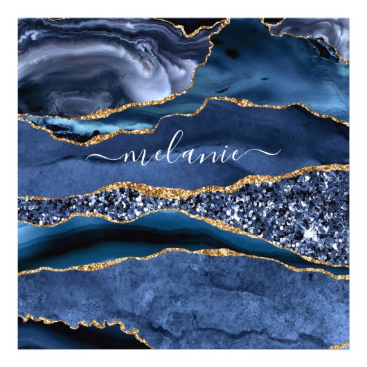 Agate Navy Blue Glitter Gemstone Custom Name Foto Afdruk (Voorkant)
