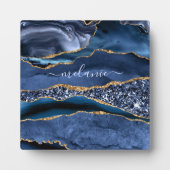 Agate Navy Blue Glitter Gemstone Custom Name Fotoplaat (Voorkant)