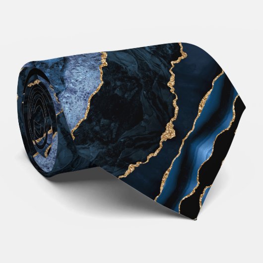 Agate Navy Blue Glitter Geode Marble Stropdas (Opgerold)