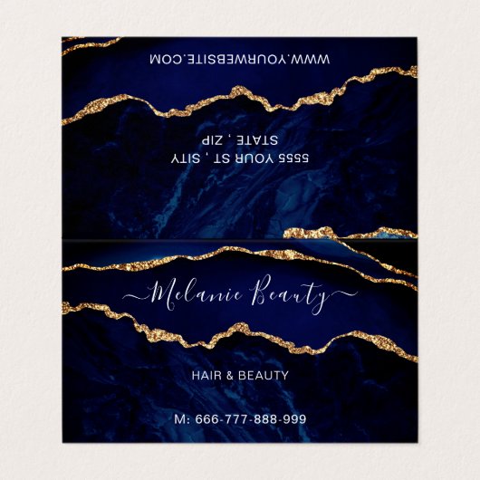 Agate Navy Blue Glitter Gold Beauty Visitekaartje (Buitenkant ongevouwen)
