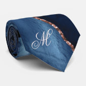 Agate Navy Blue Glitter Luxury Monogram Stropdas (Opgerold)