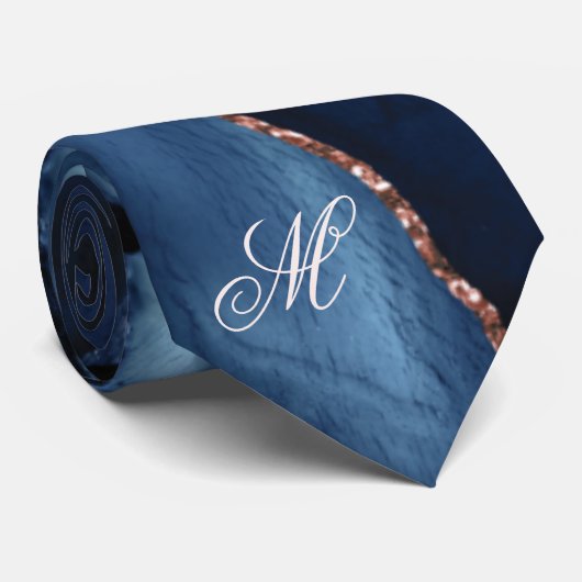 Agate Navy Blue Glitter Luxury Monogram Stropdas (Opgerold)
