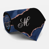 Agate Navy Blue Glitter Luxury Monogram Stropdas (Opgerold)