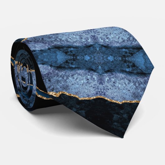 Agate Navy Blue Glitter Luxury Stropdas (Opgerold)