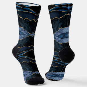Agate Navy Blue Glitter Marble Socks Gift Sokken